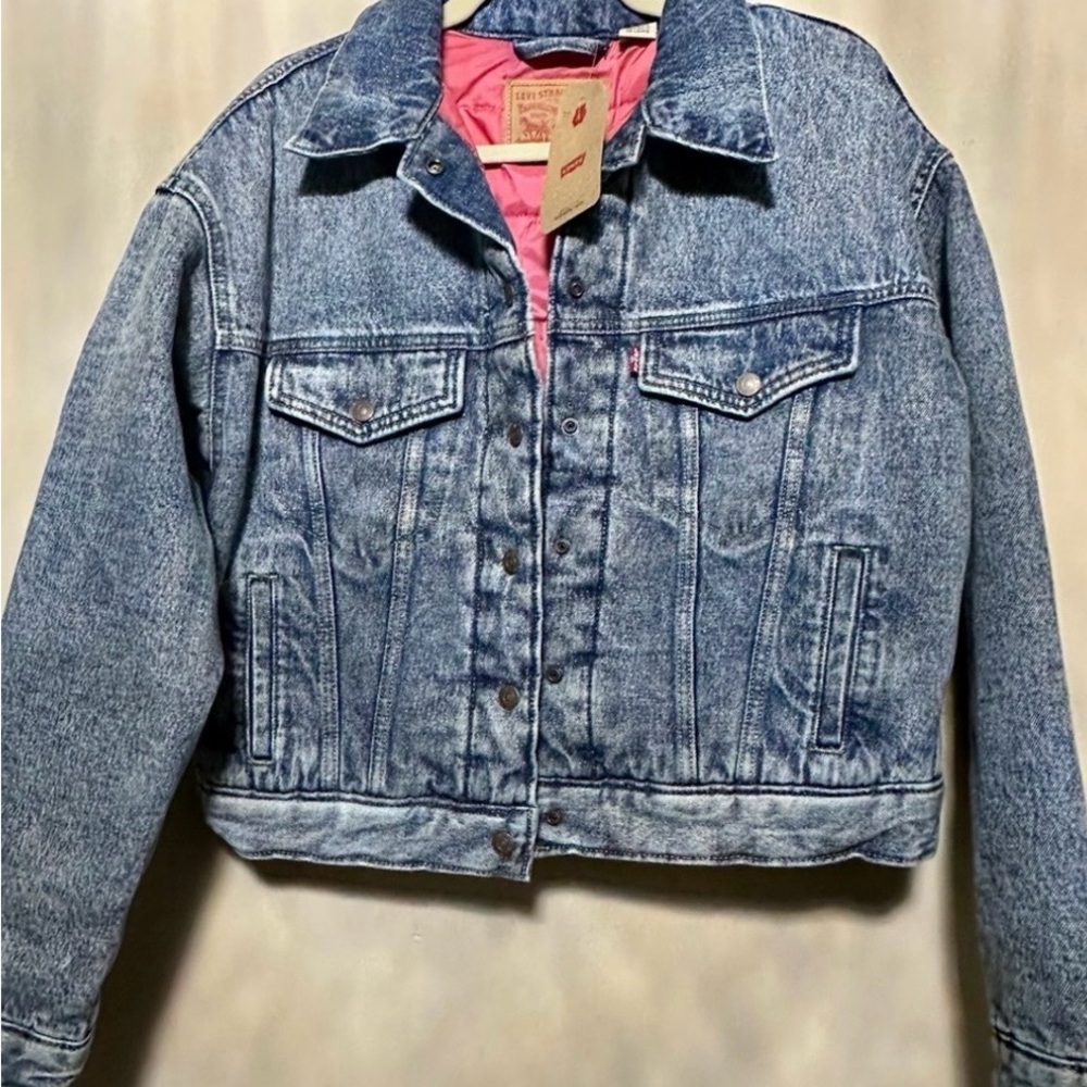 Levi's Acid Washed Denim Jacket with Warm Insulated Pink Interior